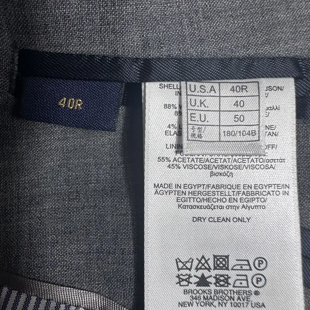BROOKS BROTHERS Mens Blazer 40R Sport Coat Gray Wool Suit Jacket Fitzgerald fit